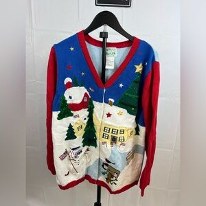 Vintage Quacker Factory Winter Christmas Cardigan Sweater Size Large